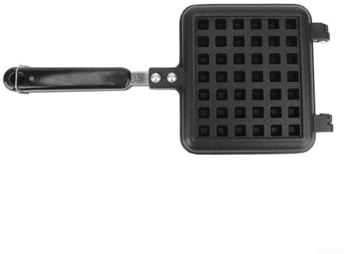Feeshoppher Metal Belgian Waffle Maker Non-Stick Baking Tray For Gas Stove Rotary Breakfast Sandwich Pan With Double-Sided Heating Design Kitchen Cooking Tool(One-headed Waffle)