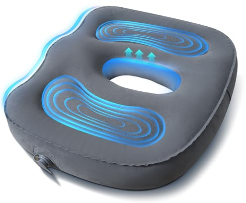KEEPAA Orthopädisches Sitzkissen aufblasbar für Büro - Anti Hämorrhoiden Steißbeinkissen ergonomisches Sitzerhöhung Sitzkissen für Lange Sitzen auf Stühlen (Grau)