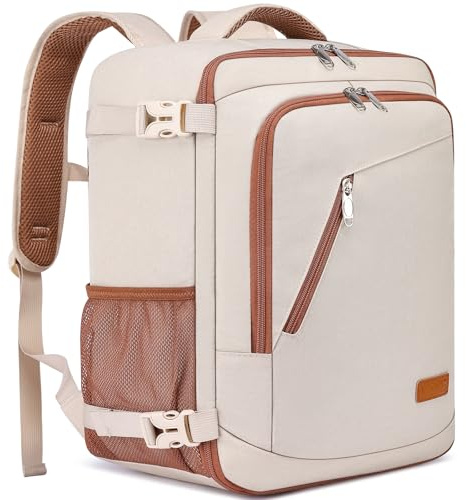 WENIG Sac 40x30x20 Bagage Cabine 40x30x20 pour Ryanair Sac à Dos Voyage Cabine Avion pour Wizzair 24L Sac à Dos Voyage Femme Bagage à Main avec USB Charging Port Beige-brun