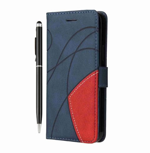 Reevermap for Motorola G06 Case MOTO G06 Power Case Flip Wallet Bumper Shockproof PU Leather Geometry Magnet Cover for MOTO G06/ G06 Power with Kickstand Card Holder & 1 Touch Pen, Blue