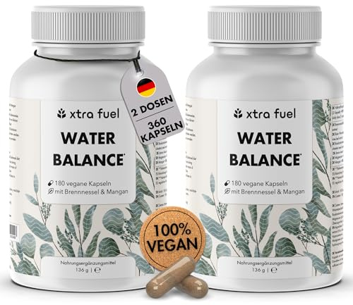 Water Balance Komplex - 360 vegane Entwässerungstabletten hochdosiert für Bindegewebsbildung – Brennnessel Kapseln mit rotem Weinrebenblatt, Rosskastanie, Magnesium & Mangan - vegan & laborgeprüft