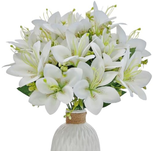 XZJMY 4 fasci di fiori artificiali di giglio di tigre finta, realistici al tatto, bouquet di giglio in seta bianca, per matrimoni, casa, feste, hotel, composizioni floreali e decorazioni per feste