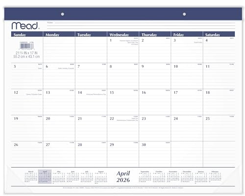 Mead Desk Calendar 2026-2027 Planning Pad, Academic 15-Month April-June, Monthly, 21.75 x 17 Standard, Ruled Daily Block (CAM92020)