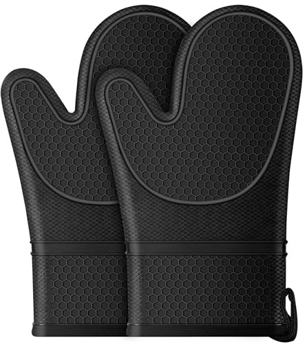 Ofenhandschuhe bis 260°C, rutschfeste Topfhandschuhe aus Silikon für Küche | Ofenhandschuhe Silikon, Topfhandschuhe hitzebeständig, doppelschichtige Kochhandschuhe für Küchenkochen, Dessertzubereitung