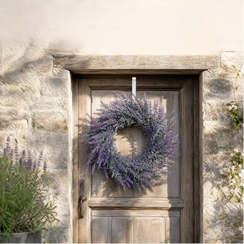 Front Door Wreath with Hook, 15 Artificial Door Wreath All-Year | Spring Summer and Winter Artificial Foliage, for Home Walls/Fireplaces/Windows/Wedding Decorations, Indoor/Outdoor