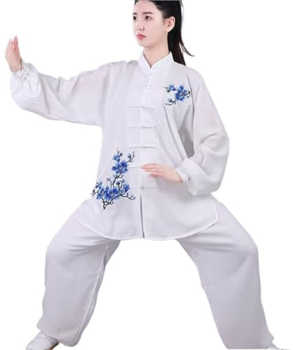 LVCHAO Ropa de Tai Chi de lino y algodón con bordado de flores, traje de artes marciales de Kung Fu, chaqueta deportiva, conjuntos de pantalones Para hombres y mujeres