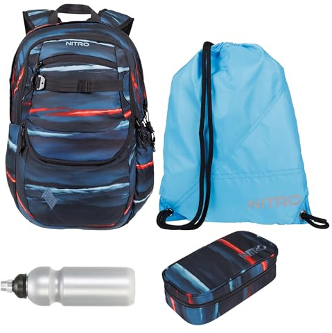 NITRO Schulrucksack 4 Teile Set Future Hero Acid Dawn 0001 rtmf | Schulrucksack Jungen Mädchen Schultasche Schulmappe Rucksack Box Sportbeutel Trinkflasche Laptopfach