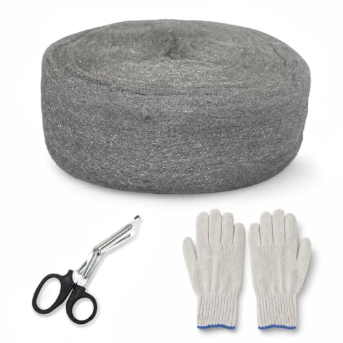 Paille de Fer 10M, Laine d'acier 0000, Grille Anti Rongeur 0000 avec Gants Ciseaux, Laine d'Acier Extra Fine Convient pour Boucher les Trous, Nettoyage Polissage Entretien et Finition du Bois, Verre