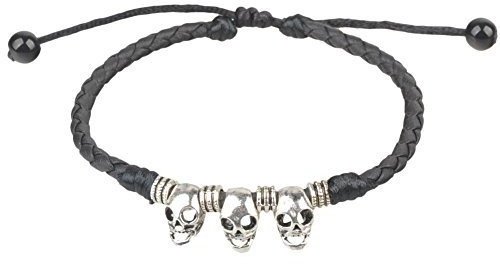 Bracelet de cheville femme en cuir tressé noir ajustable, style gothique avec crâne