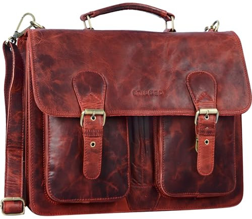 STILORD 'Karl' Aktentasche Herren Lehrertasche Bürotasche Laptoptasche Umhängetasche XL Businesstasche Vintage groß aus echtem Leder, Farbe:kara - rot