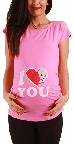 I Love You - Lustige witzige süße Umstandsmode mit Motiv Umstandsshirt für die Schwangerschaft T-Shirt Schwangerschaftsshirt, Kurzarm (Rosa, Small)
