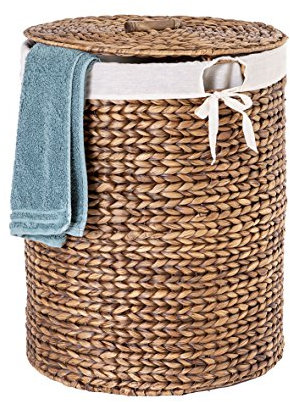 Casa Mina® Wäschekorb mit Deckel D30 x H45cm hoch I Atmungsaktiver Wäschekorb geflochten aus 100% Naturfaser I Robuster Wäschesammler mit Griffen & waschbarem Innensack I Wäschekörbe - Manila