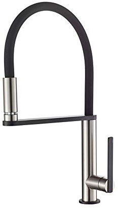 GRIFEMA DOVER-G14002A | LED Küchenarmatur - Wasserhahn Küche mit Flexibler Auslauf, Schwarz, 3 Farbwechsel | Einhand-Spültischbatterie, G3/8'' Anschlüsse, Gebürstetes Nickel