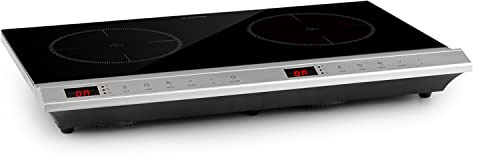 Klarstein MisterCook Duo Hotplate Infrared Hob - 2 Cooking Zones, 3000 Watts, 10 Power and Temperature Levels, 90-650 ° C, Timer, Touch Control, Overheating and Over-Voltage Protection, Silver