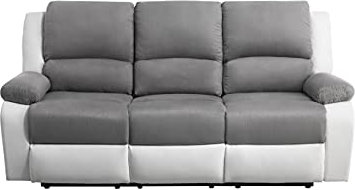 LOUNGITUDE - Entspannungssofa – elektrisch – 3-Sitzer – aus Kunstleder/Mikrofaser – Weiß/Grau – L 193 cm