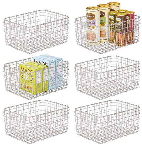 mDesign 6er-Set Allzweckkorb aus Metall – Aufbewahrungskorb für Küche, Vorratskammer etc. – kompakter und universeller Drahtkorb – mattsilberfarben