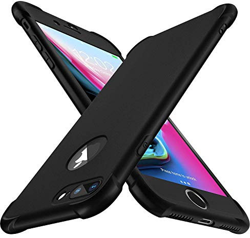 ORETECH Kompatibel mit iPhone 7 Plus Hülle, iPhone 8 Plus Hülle, mit [2X Displayschutzfolie] 360 Grad Stoßfest Dünn Schutzhülle Handyhülle Silikon Hart PC Case für iPhone 7 Plus 8 Plus 5,5-Schwarz