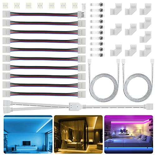 Chesbung LED Strip Verbinder 4 Polig für RGB 10mm Weite 5050 Streifen, 4 Pin Stecker, Verlängerung, Ecke Anschluss, Klemmen Teil Kabel