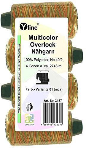 4 Stück Spulen Multicolor Overlock - Nähgarn, Farb.-Variante 01, a. 2743 m, NE 40/2, 100% Polyester, Nähfaden, Nähmaschinen Garn, 3137