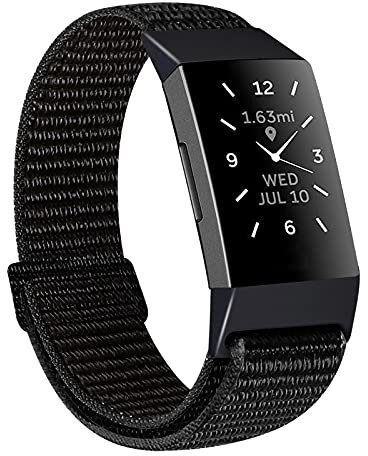 KIBDSNG Kompatibel mit Fitbit Charge 4/Charge 3/Charge 3 SE Riemen, weiche leichte Nylon-Armbänder Sport Ersatzbänder für Männer Frauen (dunkelschwarz)