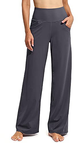 Promover Activewear-Hosen für Damen mit Taschen Jogginghose Hohe Taille Yogahose Weites Bein Straighthose Bauchkontrolle Schlaghose Arbeit Sporthose Klein/Regulär/Groß