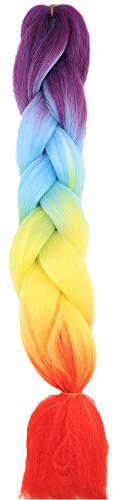 24 Braids Extensions Jumbo Braids Kunsthaar 1 Bündel Synthetik Crochet Hair Flechthaar Afro Box Braiding (Lila & Blau & Gelb & Orange)
