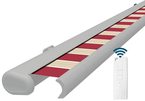 Eclipse Vollkassettenmarkise weiß elektrisch 3,5x3,0m Tuch: Rot-Weiß