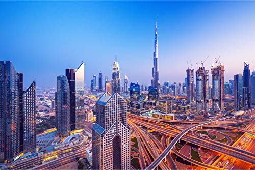 Muralo Vlies Fototapete 315 x 210 Stadt Dubai Gebäude Tapete Wolkenkratzer Architektur Kreuzung Licht Wohnzimmer Schlafzimmer Wandbilder XXL Wand Br. 315 cm x Hö. 210 cm