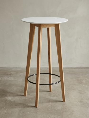 KADIMA Design Table de Bar 60x110x60 cm Table Ronde Barre Blanche de Table en chêne scandinave