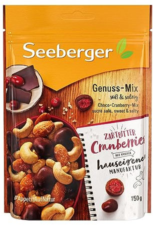 Seeberger Genuss-Mix 12er Pack, Knackige Mischung aus Cashewkernen, Mandeln und fruchtigen, schokolierten Cranberries - süß & salzig - glutenfrei, vegetarisch (12 x 150 g)