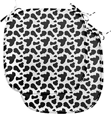 ABAKUHAUS Kuh-Druck Polster für Esszimmerstühle, Kuhfell Schwarz Spots, Dekoratives wasserfestes Kissen mit Riemen für Küchensitze, 40 cm x 40 cm-2er Pack, Charcoal Grau Weiß