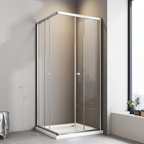 Duschkabine 80 x 80 cm Eckeinstieg Doppel Schiebetür Duschkabine Eckeinstieg 6mm ESG Glas Duschabtrennung Duschwand Höhe 185 cm