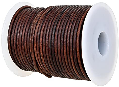 GENIQUE Real/Genuine Round Leather String Cord for Necklace, Bracelets, Jewellery, Braiding(20 Metres) (2mm,Antique Brown Distressed)