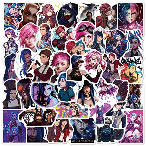 50pcs Arcane Stickers for Kids Teens Adults,Vinyl Waterproof LOL Anime Jinx and Vi Sticker for Water Bottles Cups Laptop Car Phone Case Skateboard Bedroom Wall