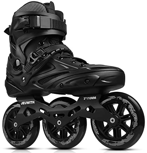 Inlineskates für Männer und Frauen, 3 Räder, 110 mm Klingen, Roller für Erwachsene, männliche Frauen, klassische Outdoor-Fitness-Inline-Speed-Skates für Unisex (schwarz)