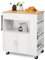TANGZON Kitchen Storage Trolley on Wheels, Kitchen Island with Large Cabinet, Drawer, Open Shelf, 3 Spice Racks & Towel Rack, Wooden Countertop Utility Serving Cart for Dinning Living Room (White)