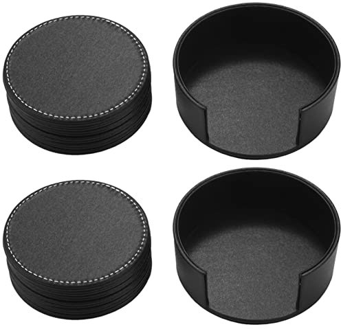 Evarbuild Lot de 12 dessous de verre ronds en cuir pour la et la cuisine Noir