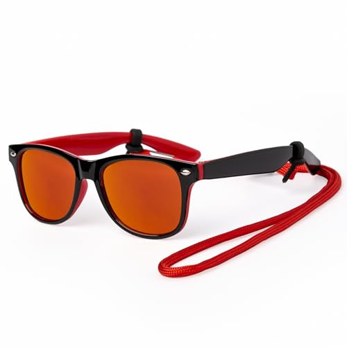 Kiddus Lunettes de Soleil Polarisées Enfant Fille Garçon 4 à 7 Ans, UV400 CAT3, Verres 1,1 mm, Monture TR90 Légère et Résistante, Cordon Ajustable Inclus, Sans BPA, Norme CE