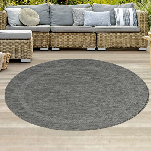 Teppich-Traum Klassischer Sisalteppich mit dezenter Bordüre • In- & Outdoor • in anthrazit, 160 cm Rund