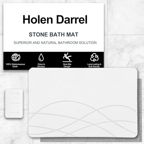 Holen Darrel Badematte Stein, Diatomite Stone Bath Mat Quick Drying 60 x 40 cm, rutschfeste Stein Badematte, umweltfreundlich Stilvolle Elegante Wohnkultur weiß