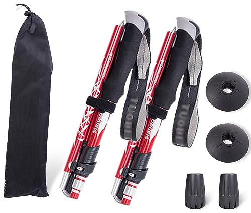 ThreeH 2 Pack Trekking Bastoni Trekking Leggero Bastoni Passeggio in Lega di Alluminio con Sistema Bloccaggio Rapido Bastoni Campeggio per gli Uomini Donne Anziani Rosso