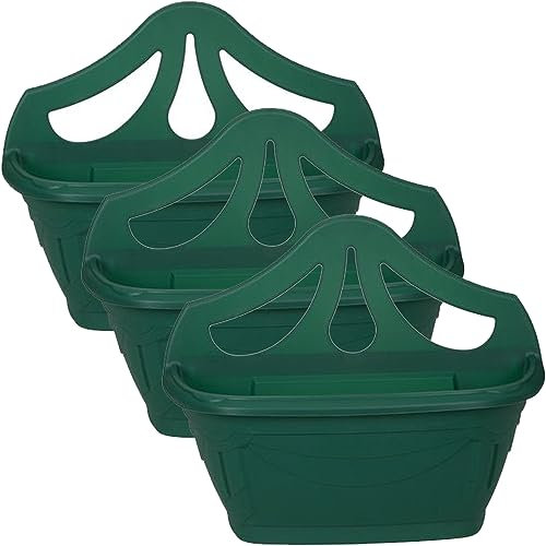 AHS 42cm Venetian Garden Planter - Wall Fence Planter - 7L Plastic Wall Hanging Pot - Lightweight Basket For Flowers - Ideal For Indoor And Outdoor Decoration - Modern Flower Pot (Green, 3)