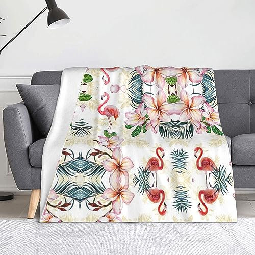 HAHAFU Flamingo Blumen Überwurfdecke Picknickdecke Druck Warm Saugfähige Decke Für Bett Couch