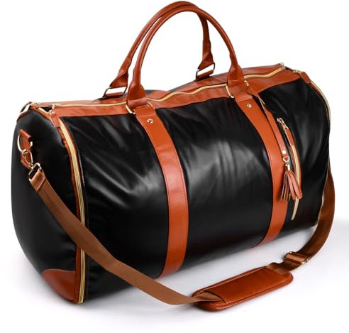 Porta Abiti da Viaggio Uomo Donna, Borsa Porta Abiti Convertibile con Scomparto Tracolla, Borsa Weekender Bagaglio a Mano Pelle PU, Pieghevole Porta Abiti Grande Capacità per d'Affari, 52x25x32cm