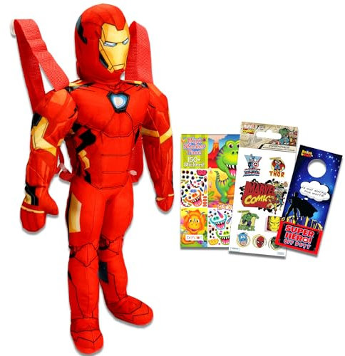 Iron Man Plush Toy - Iron Man Stuffed Toy Bundle with 18 Iron Man Plush with Carrying Straps, Create-A-Face Sticker Book, and More | Iron Man Gifts for Kids