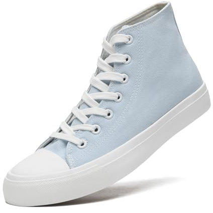 sharllen Ladies Canvas Shoes Women，Unisex Mens High Top Trainers Women Lace up Pumps Plimsolls Casual Sneakers Canvas Plimsoles Flat Shoes(Light Blue 235)