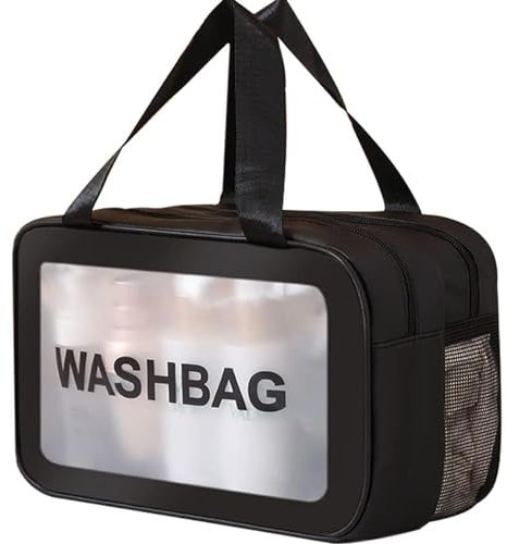 Q-WOOFF Kosmetiktasche,kulturtasche Damen,kulturbeutel Herren, Trocken- und Nasstrennung, tragbare wasserdichte Kulturtasche, Make-up-Tasche mit großer Kapazität, Aufbewahrungstasche (Schwarz, M)