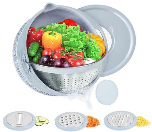 Scolapasta 4 in 1 con Set di Ciotole per Mescolare, Utensili da Cucina per Lavare, Tagliare e Impastare