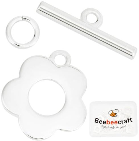 Beebeecraft 1 Box Mit 10 Armband Knebelverschlüssen 925 Sterling Silber Plattierte Blumen T Bar Verschlüsse Ring Schmuckzubehör Knebelverschlüsse Loch 1.2 mm Für Halsketten Armbänder Und DIY