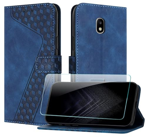 JayModCase Handyhülle für Samsung Galaxy J7 2017 / J730 mit Schutzfolie, Flip Wallet PU Leder Galaxy J730 hülle [Kartenfach] [Magnet] [Ständer] 360 Stoßfeste Schutzhülle - Blau